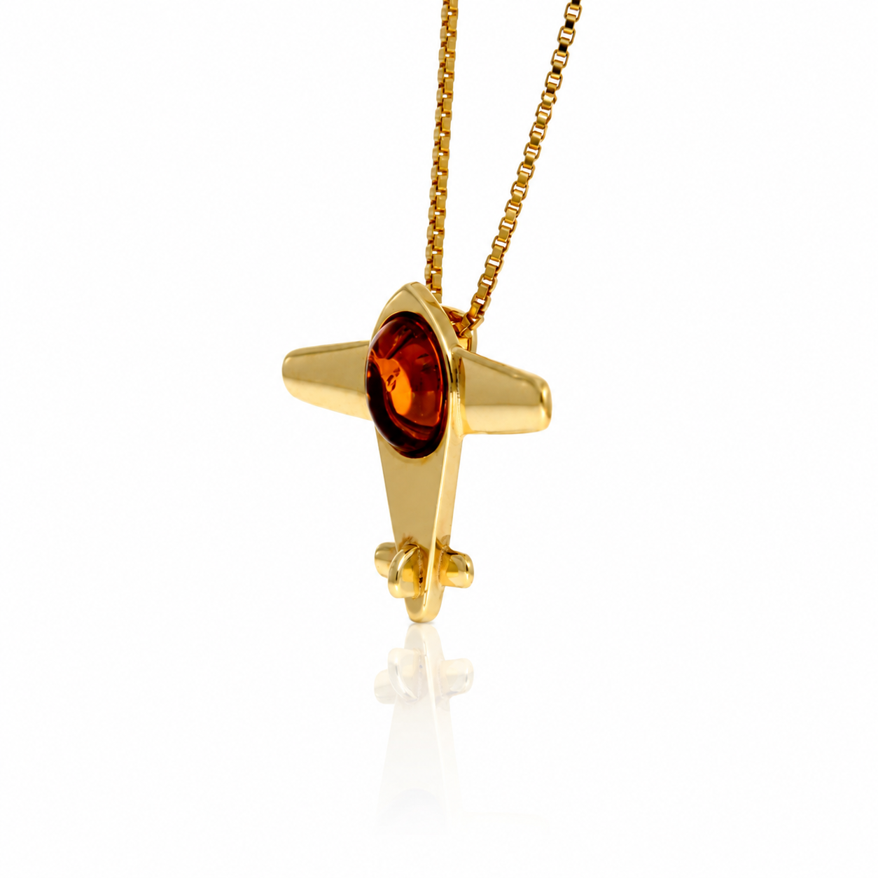 Gold-Plated Over 925 Sterling Silver & Genuine Baltic Amber Little Aero Plane Exclusive Pendant - G15