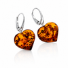 925 Sterling Silver & Genuine Baltic Amber Classic Drop Hearts Earrings - 8623