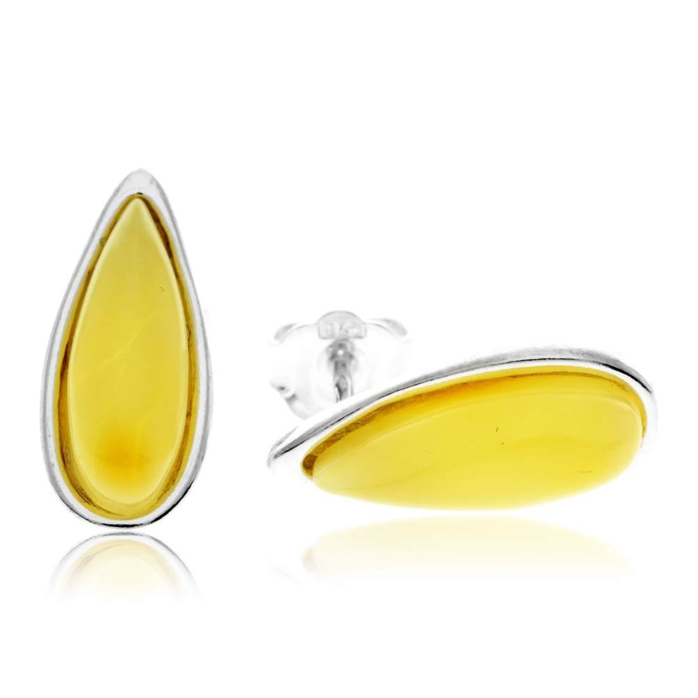 925 Sterling Silver & Baltic Amber Classic Teardrop Studs Earrings - G030S