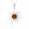 925 Sterling Silver & Genuine Baltic Amber Large Exclusive Sun Pendant - 777