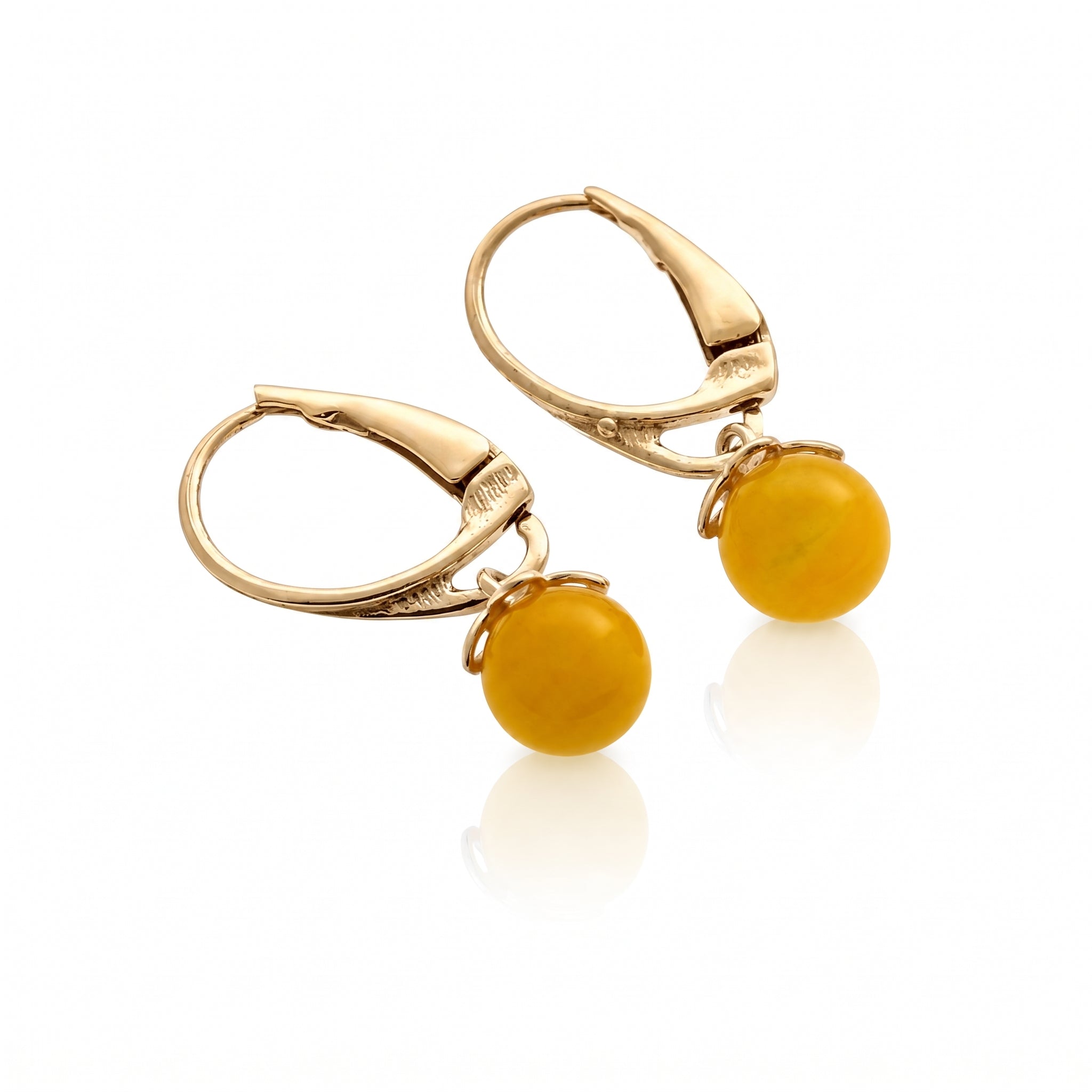 Gold-plated over 925 Sterling Silver & Genuine Baltic Amber Drop Balls Earrings - 8631G