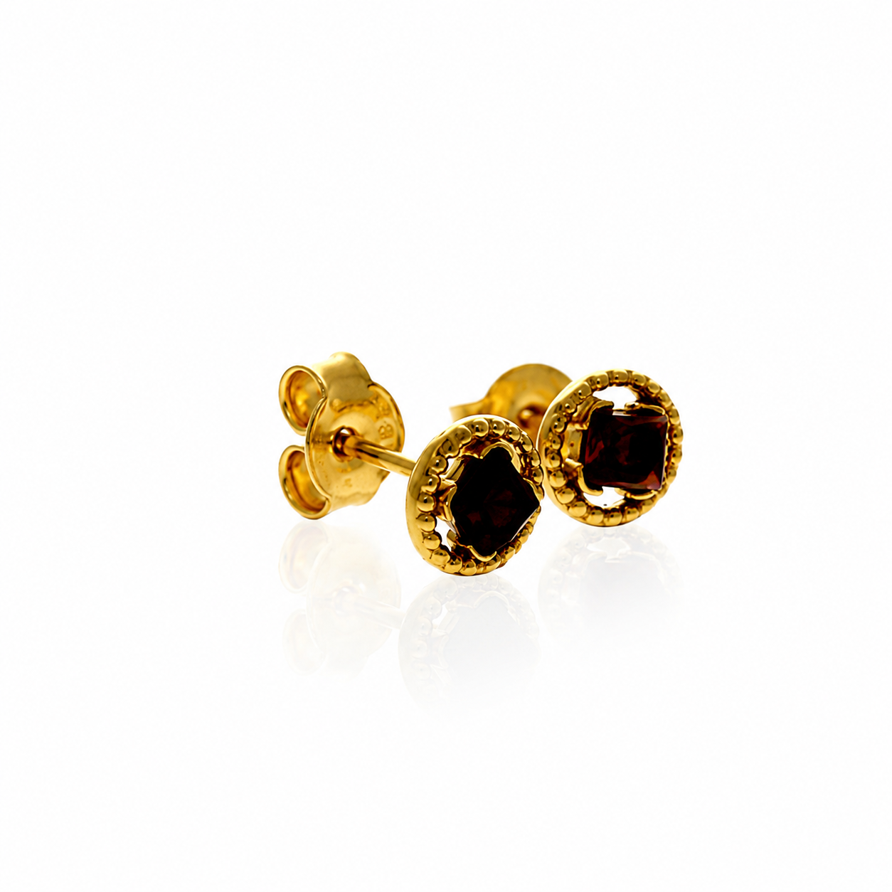 Gold Plated over 925 Sterling Silver & Genuine Baltic Amber Contemporary Round Small Studs Earrings - AEG23