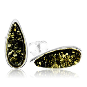 925 Sterling Silver & Baltic Amber Classic Teardrop Studs Earrings - G030S