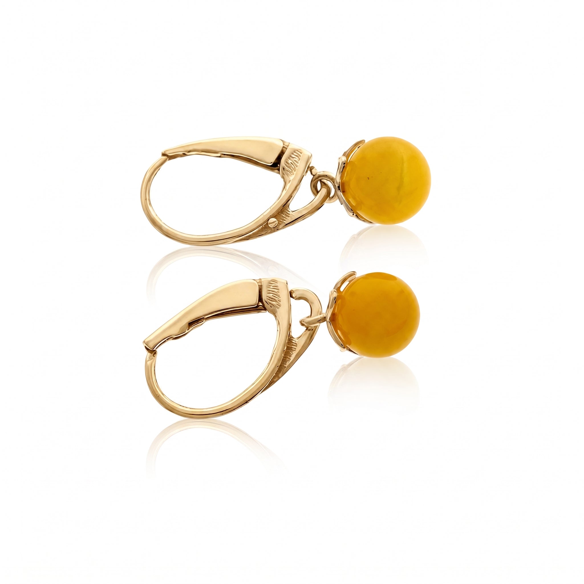 Gold-plated over 925 Sterling Silver & Genuine Baltic Amber Drop Balls Earrings - 8631G
