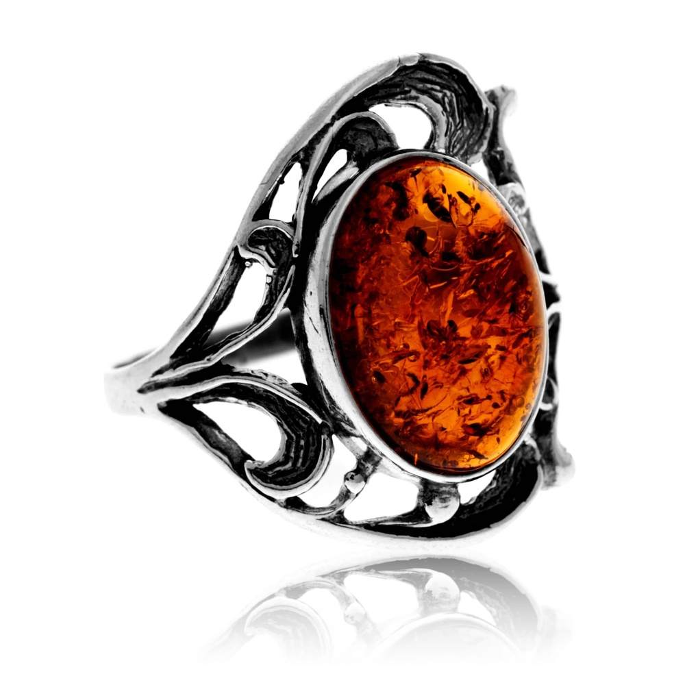 925 Sterling Silver & Baltic Amber Classic Designer Ring - G402