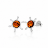 925 Sterling Silver & Genuine Baltic Amber Classic Marine Nautical Steering Wheel Studs Earrings - 8493