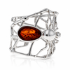 925 Sterling Silver & Genuine Baltic Amber Spider ring - AA400