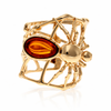 18k Gold-plated 925 Sterling Silver & Genuine Baltic Amber Spider ring - AA400G