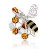 925 Sterling Silver & Genuine Baltic Amber Bee ring - AA401