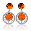 925 Sterling Silver & Genuine Baltic Amber Exclusive Sun Earrings - AB008