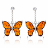 925 Sterling Silver & Genuine Baltic Amber Exclusive Large Butterfly Drop Earrings - AB009