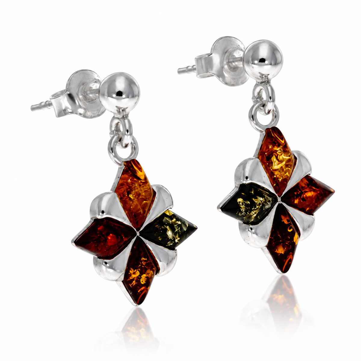 925 Sterling Silver & Genuine Baltic Amber Drop Earrings - AB011