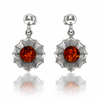 925 Sterling Silver & Genuine Baltic Amber Leaf Drop Earrings with Amber Ball - AB012