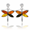 925 Sterling Silver & Genuine Baltic Amber Dragonfly Earrings - AB013