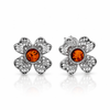 925 Sterling Silver & Genuine Baltic Amber Clover Stud Earrings - AB015