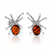 925 Sterling Silver & Genuine Baltic Amber Spider Studs Earrings - AB016