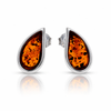 925 Sterling Silver & Genuine Baltic Amber Teardrop Studs Earrings - AB017