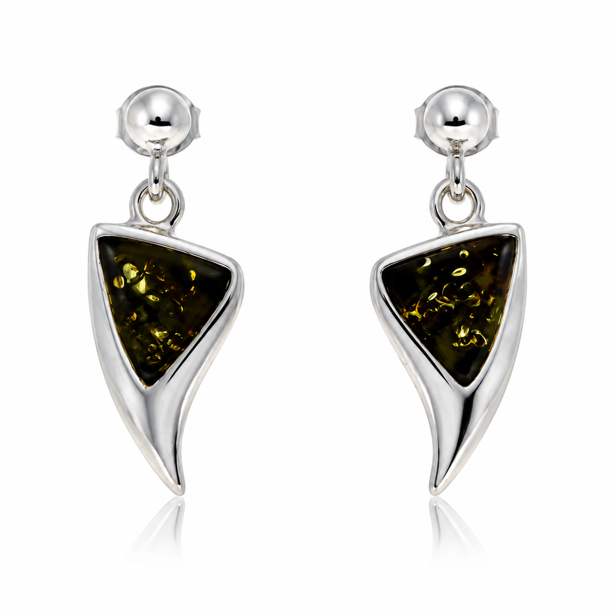 925 Sterling Silver & Genuine Baltic Amber Triangle Drop Earrings - AB018D