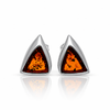 925 Sterling Silver & Genuine Baltic Amber Triangle Studs Drop Earrings - AB018S