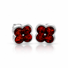 925 Sterling Silver & Genuine Baltic Amber Clover Stud Earrings - AB019