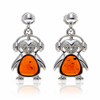 925 Sterling Silver & Genuine Baltic Amber Winter Pinguin Drop Earrings - AB020