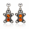 925 Sterling Silver & Genuine Baltic Amber Winter The Gingerbread Man (Gingy) Drop Earrings - AB021