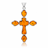 925 Sterling Silver & Genuine Baltic Amber Exclusive Large Cross Pendant - AB208