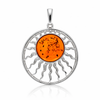 925 Sterling Silver & Genuine Baltic Amber Exclusive Sun Pendant - AB209
