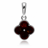 925 Sterling Silver & Genuine Baltic Amber Clover Pendant - AB211