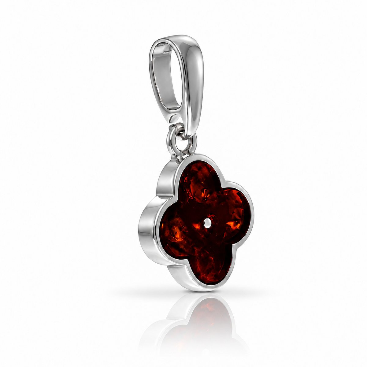 925 Sterling Silver & Genuine Baltic Amber Clover Pendant - AB211