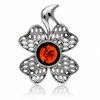 925 Sterling Silver & Genuine Baltic Amber Clover Pendant - AB212