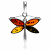 925 Sterling Silver & Genuine Baltic Amber Dragonfly Pendant - AB215