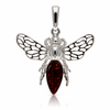 925 Sterling Silver & Genuine Baltic Amber Amber Bee Pendant with Openwork Silver Wings - AB216