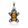 925 Sterling Silver & Genuine Baltic Amber Winter The Gingerbread Man (Gingy) Pendant - AB217