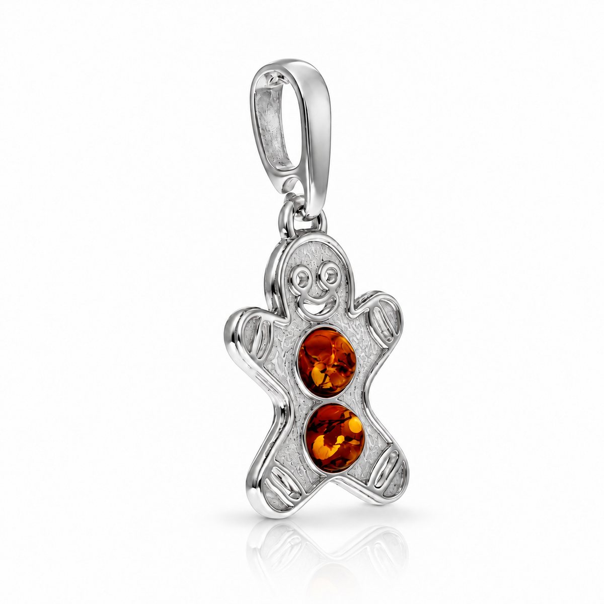 925 Sterling Silver & Genuine Baltic Amber Winter The Gingerbread Man (Gingy) Pendant - AB217