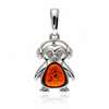 925 Sterling Silver & Genuine Baltic Amber Winter Pinguin Pendant - AB219