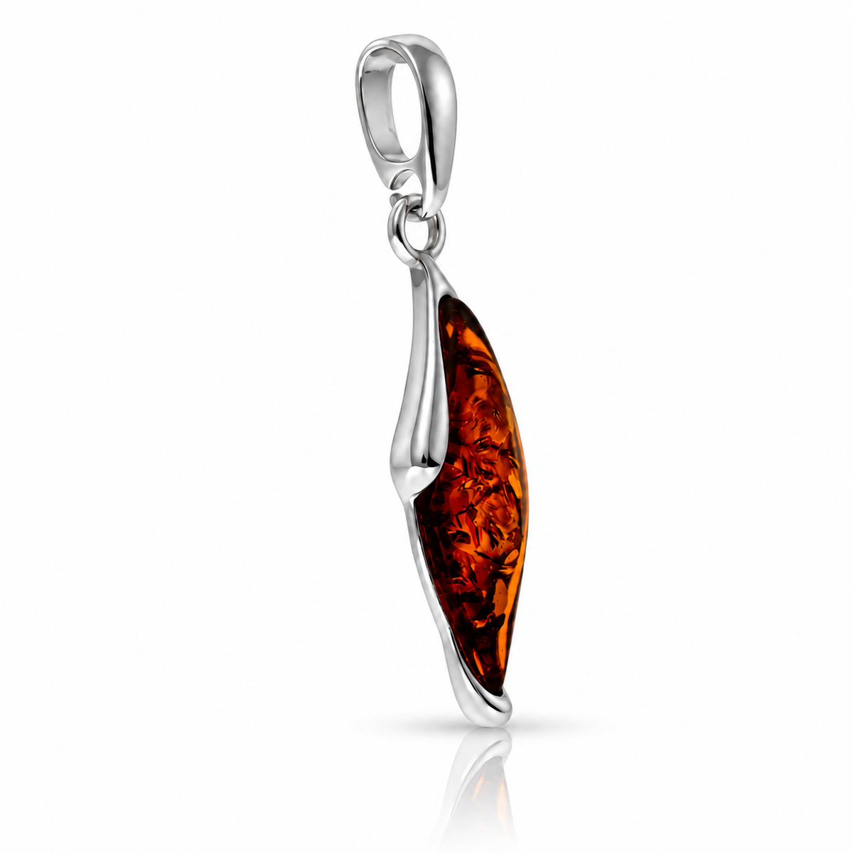 925 Sterling Silver & Genuine Baltic Amber Modern Pendant - AB220