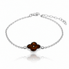 925 Sterling Silver & Genuine Baltic Amber Modern Clover Adjustable Bracelet - AB500