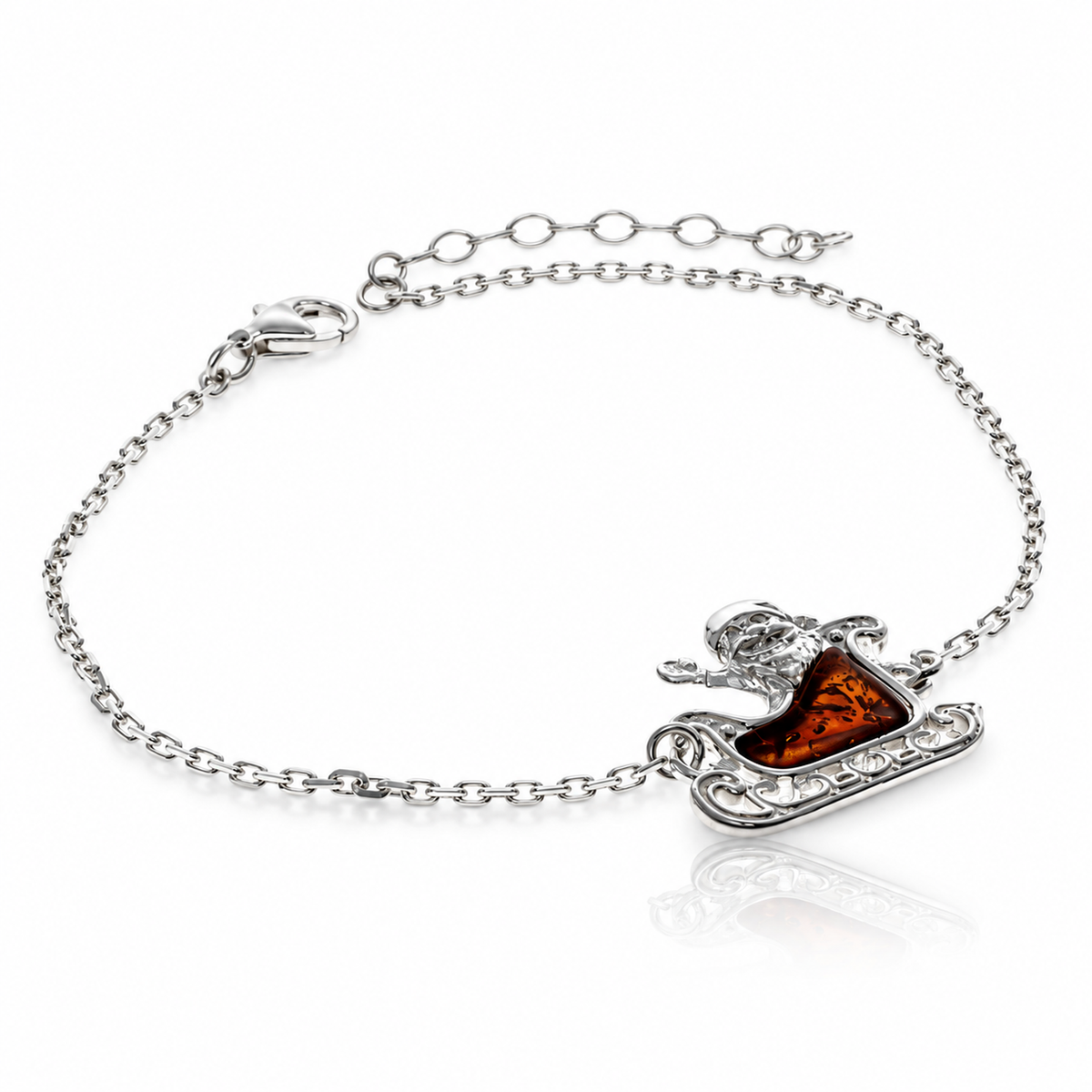 925 Sterling Silver & Genuine Baltic Amber Winter Santa Sledge Adjustable bracelet - AB502