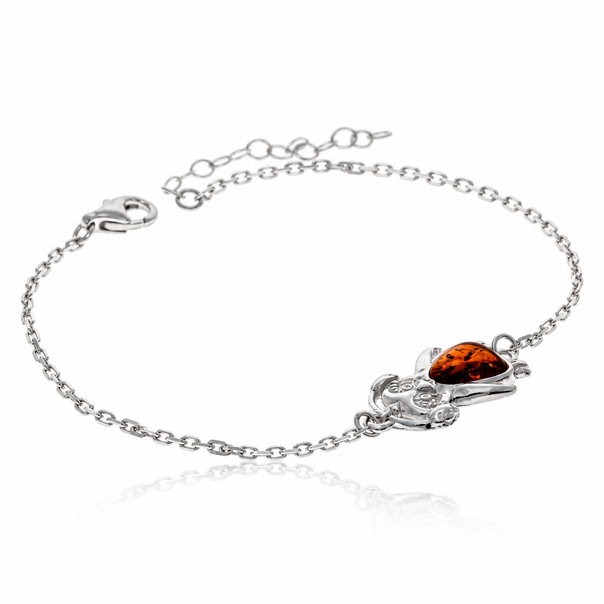 925 Sterling Silver & Genuine Baltic Amber Winter Pinguin Adjustable bracelet - AB503