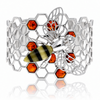 925 Sterling Silver & Genuine Baltic Amber Bee Bangle - AB504