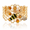 18k Gold-plated 925 Sterling Silver & Genuine Baltic Amber Bee Bangle - AB504G