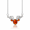 925 Sterling Silver & Genuine Baltic Amber Winter Reindeer Necklace - AB900