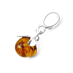 925 Sterling Silver & Genuine Baltic Amber Modern Ball Pendant - AP09