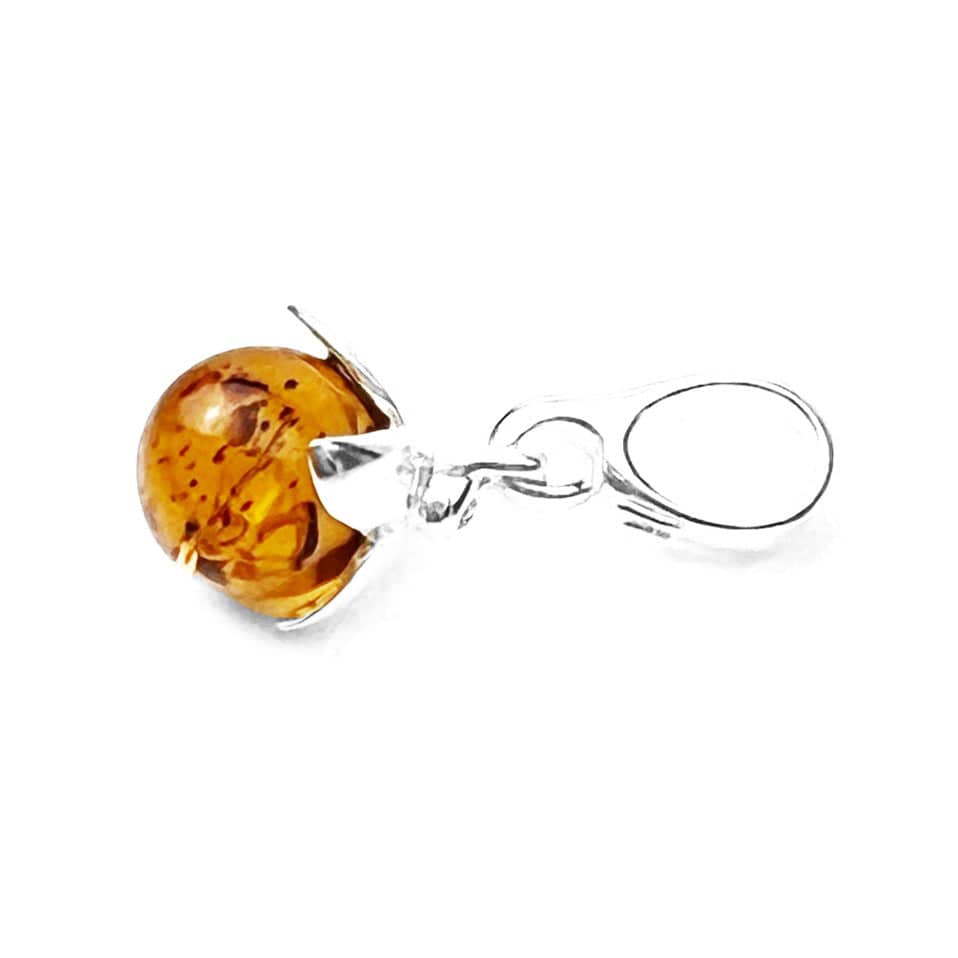 925 Sterling Silver & Genuine Baltic Amber Modern Ball Pendant - AP09