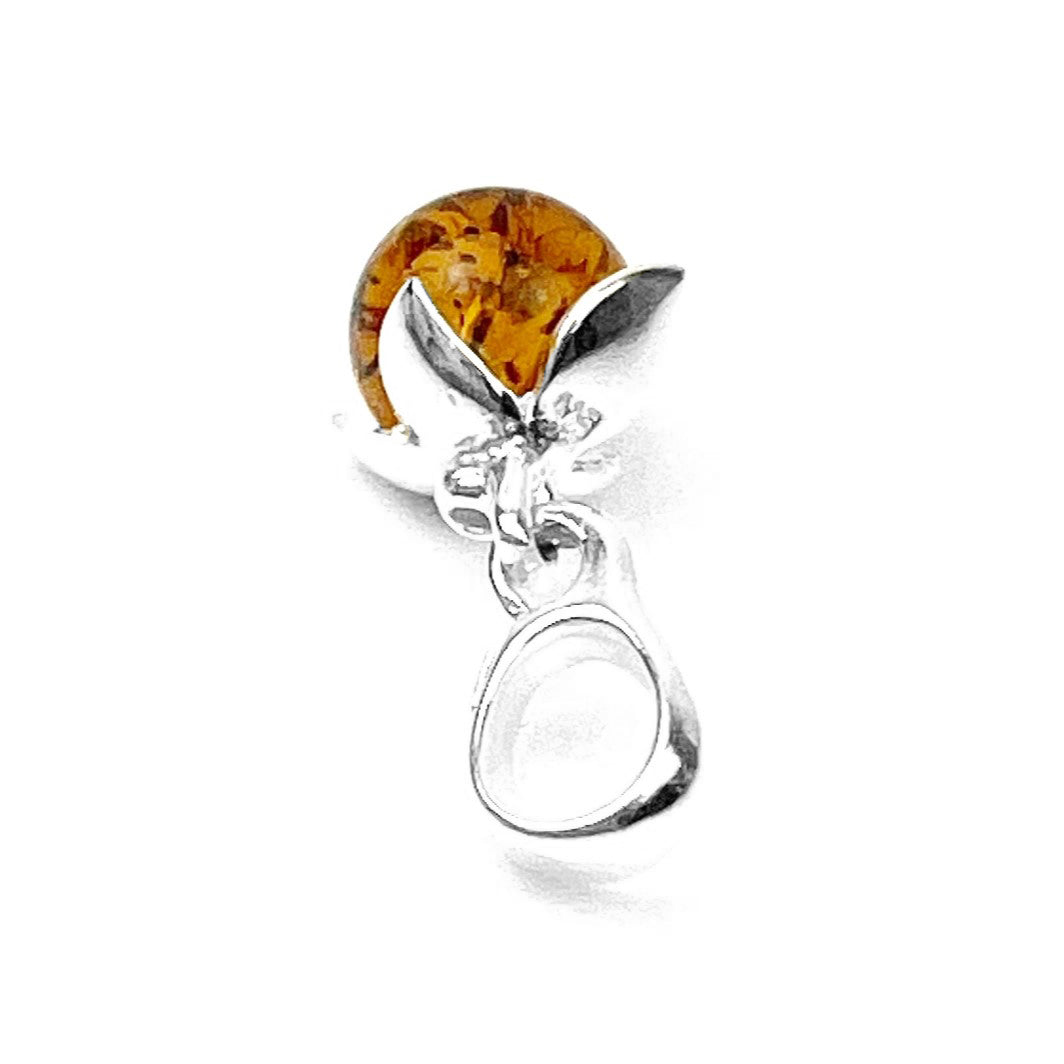 925 Sterling Silver & Genuine Baltic Amber Modern Ball Pendant - AP09