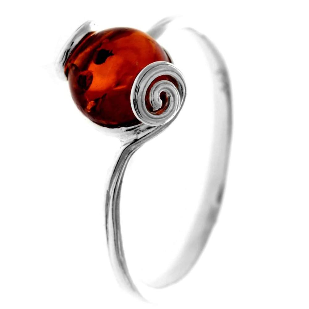 925 Sterling Silver & Genuine Baltic Amber Modern Designer Ring - AR14