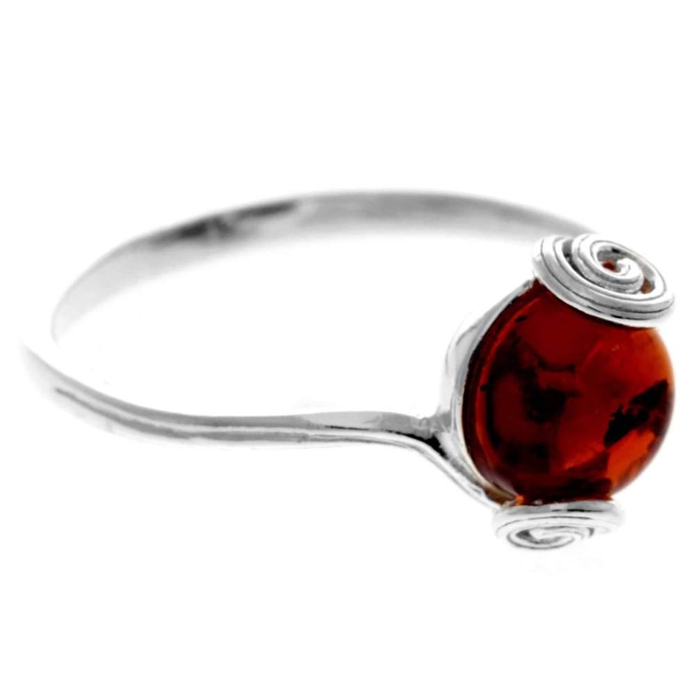 925 Sterling Silver & Genuine Baltic Amber Modern Designer Ring - AR14