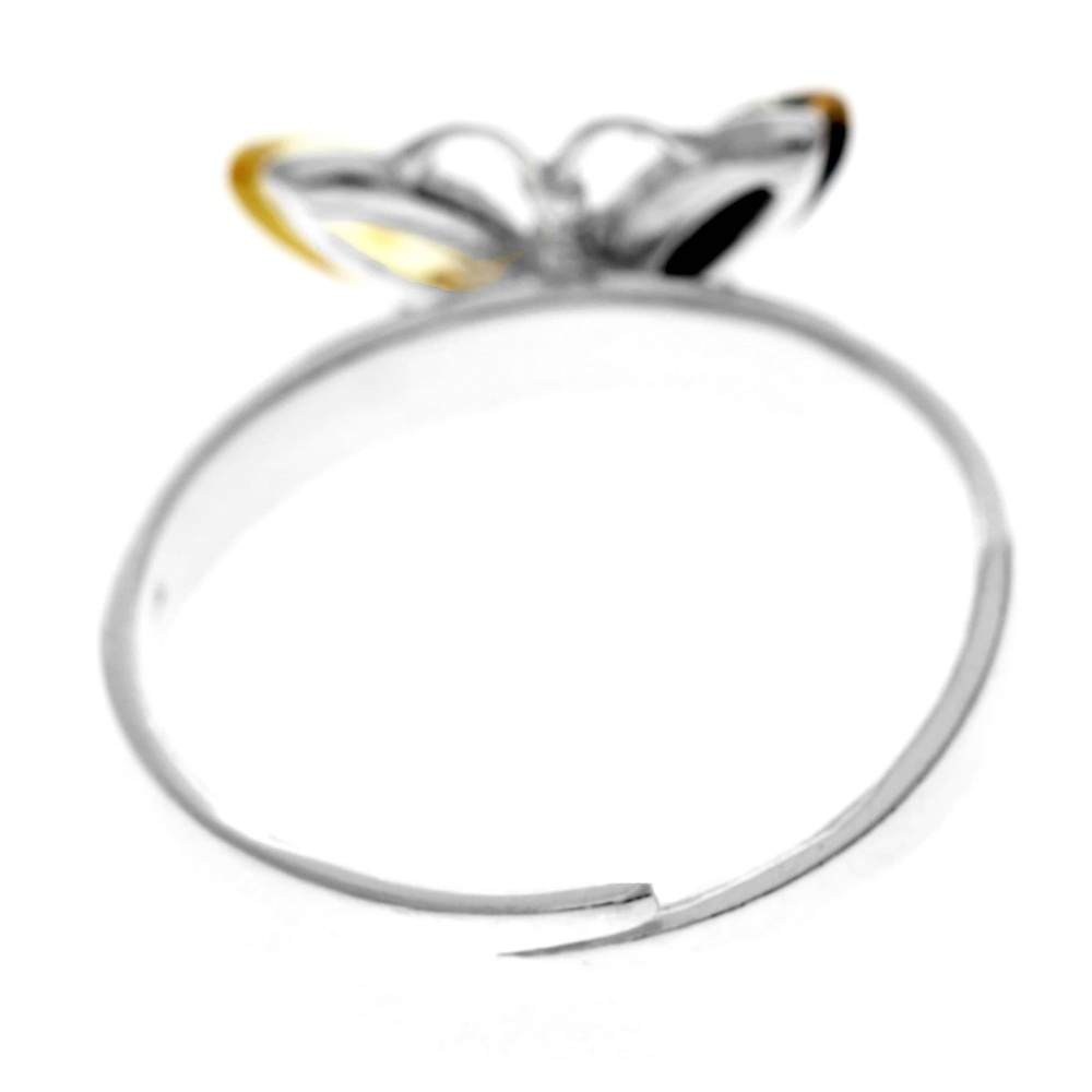 925 Sterling Silver & Genuine Baltic Amber Butterfly Adjustable Ring - AR15