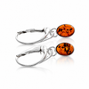 925 Sterling Silver & Genuine Baltic Amber Classic Drop Earrings - AE26